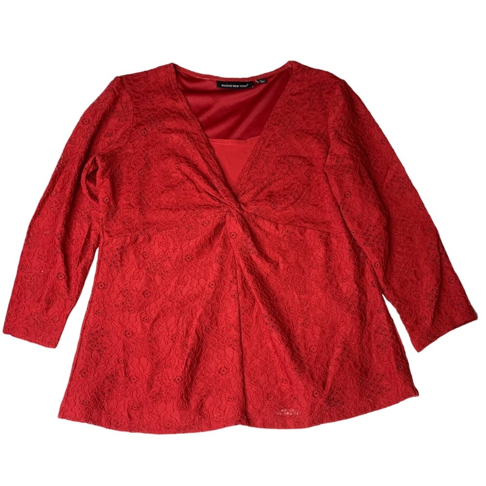 Red Top with Lace Overlay and Front Twist